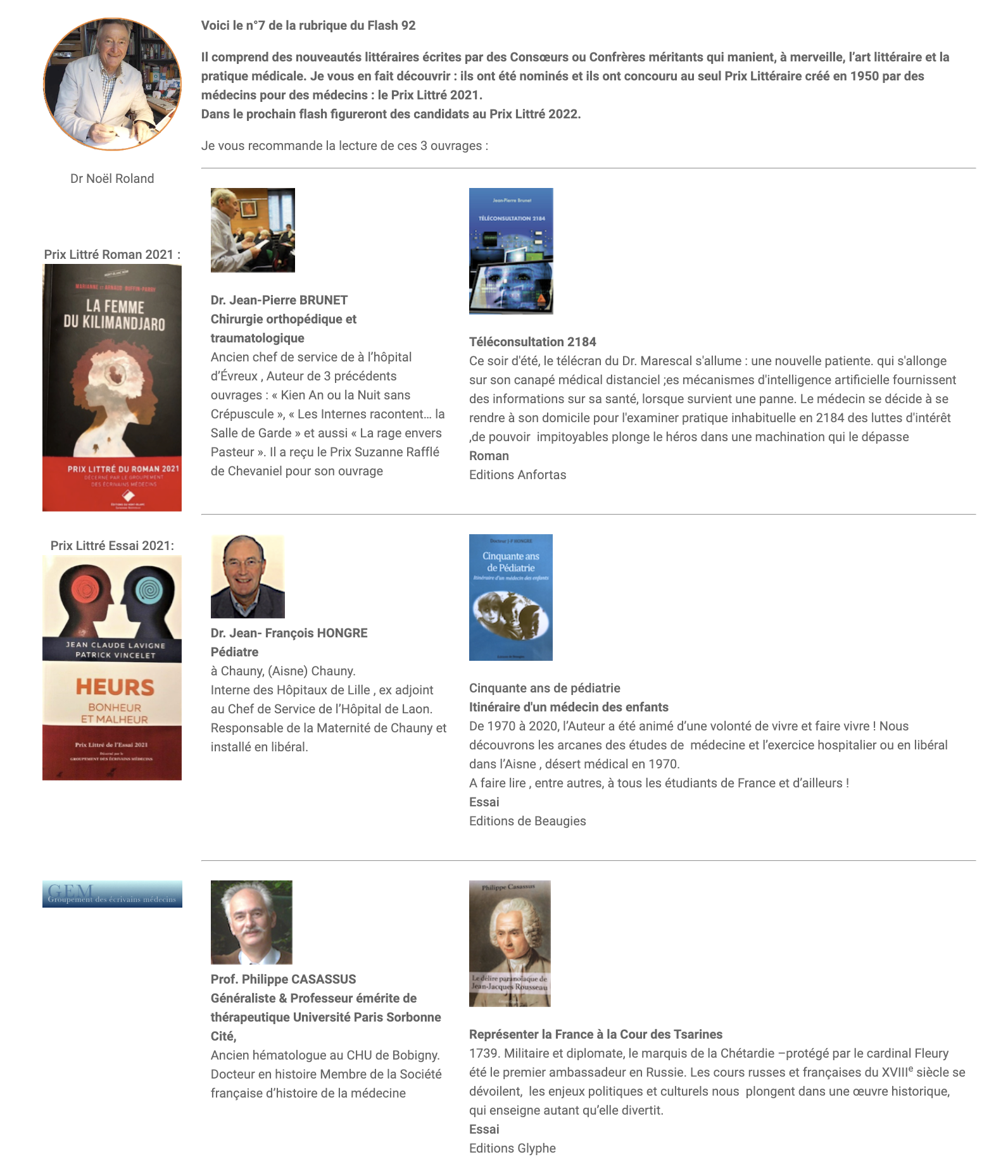 Coup de coeur littéraire du Dr Roland Noël n°7